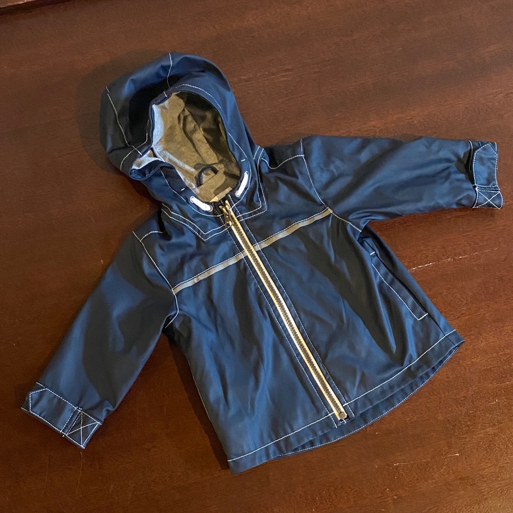 Old Navy blue and gray toddler boy hooded warm rain jacket sz 12-18 mos